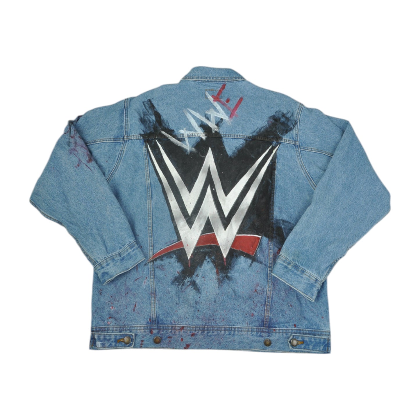 Vintage WWE Handmade Logo Wrangler Denim Jacket Blue Large