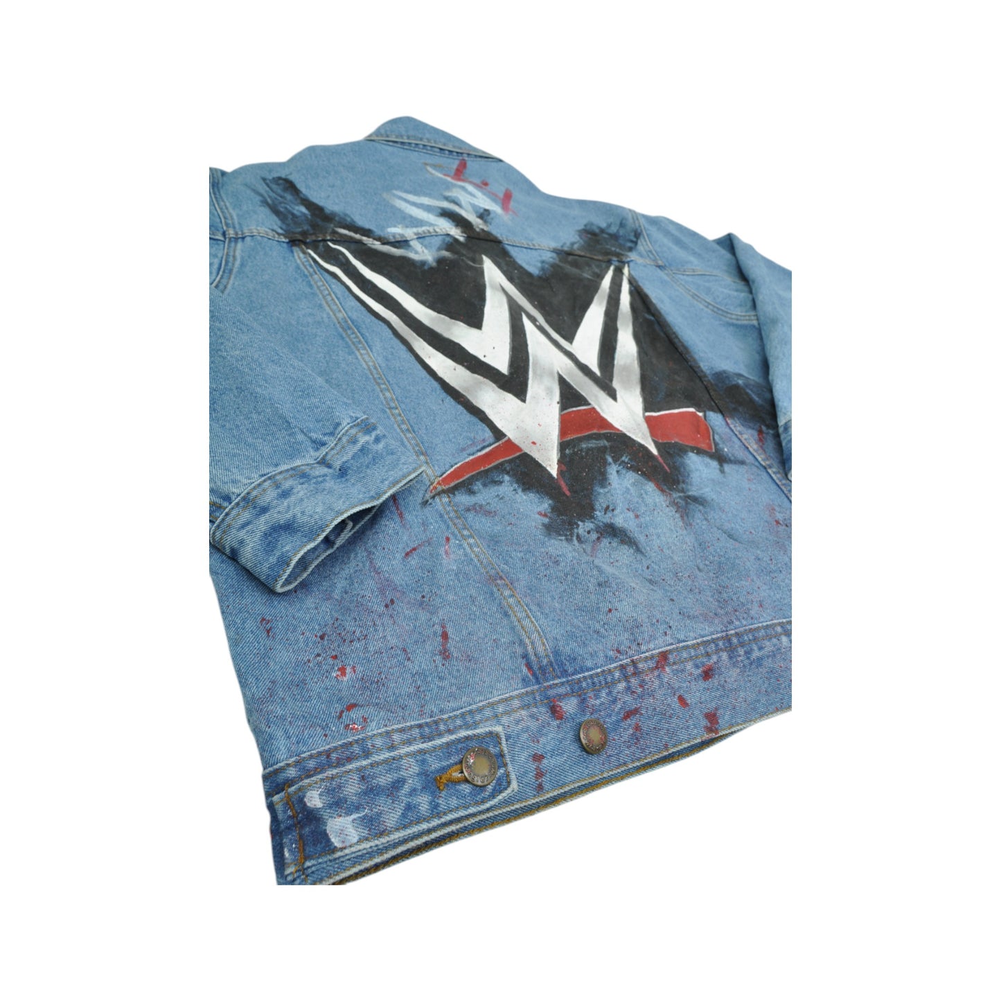 Vintage WWE Handmade Logo Wrangler Denim Jacket Blue Large