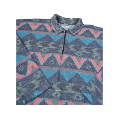 Vintage Fleece 1/4 Zip Aztec Pattern Multi Large