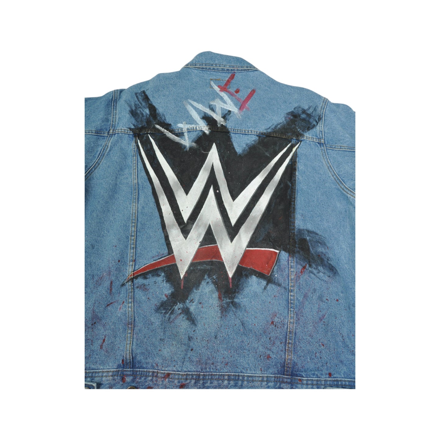 Vintage WWE Handmade Logo Wrangler Denim Jacket Blue Large