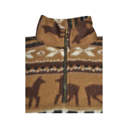 Vintage Fleece 1/4 Zip Llama Pattern Brown Ladies Large