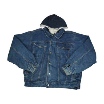 Vintage Hooded Lined Denim Jacket Blue Large