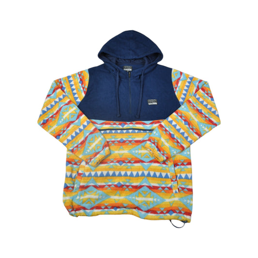 Vintage Hooded Fleece 1/4 Zip Retro Pattern Multi Medium