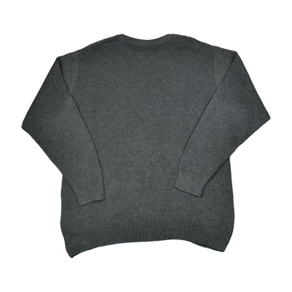 Vintage V-Neck Knitwear Retro Pattern Sweater Grey XL