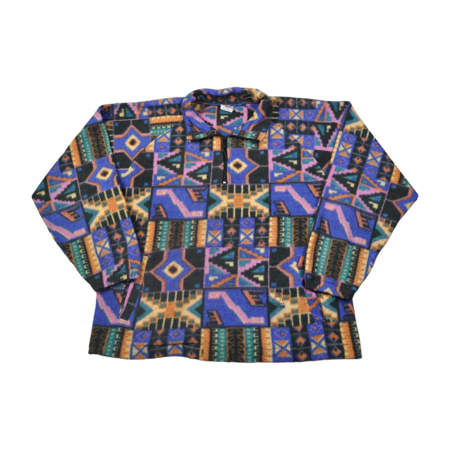 Vintage Fleece Jacket Active Colourful Aztec Pattern Multi Medium