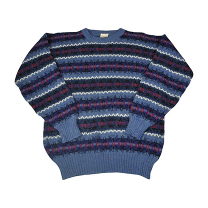 Vintage Knitwear Sweater Retro Pattern Blue Small