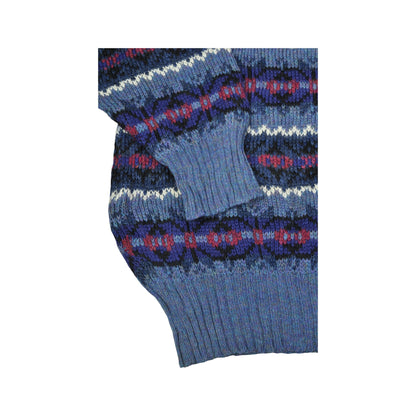 Vintage Knitwear Sweater Retro Pattern Blue Small