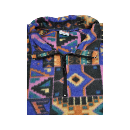 Vintage Fleece Jacket Active Colourful Aztec Pattern Multi Medium