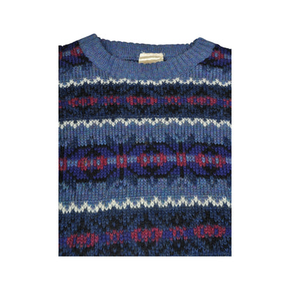 Vintage Knitwear Sweater Retro Pattern Blue Small