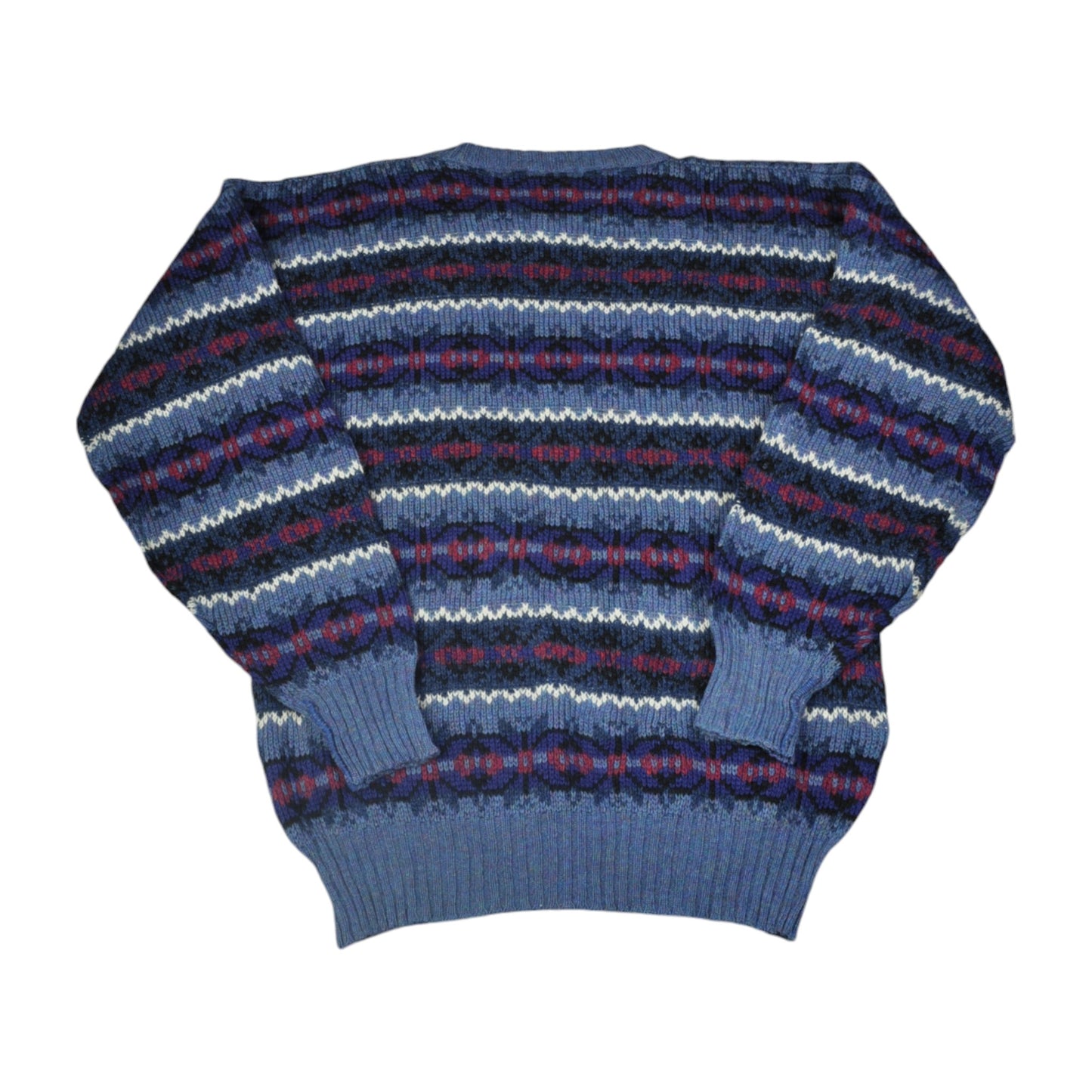 Vintage Knitwear Sweater Retro Pattern Blue Small