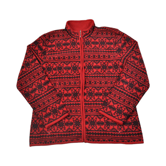 Vintage Fleece Jacket Aztec Pattern Red Ladies Medium