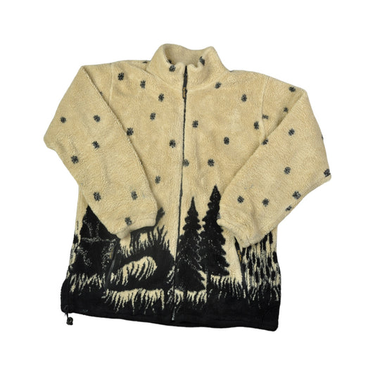 Vintage Fleece Jacket Forest Print Large