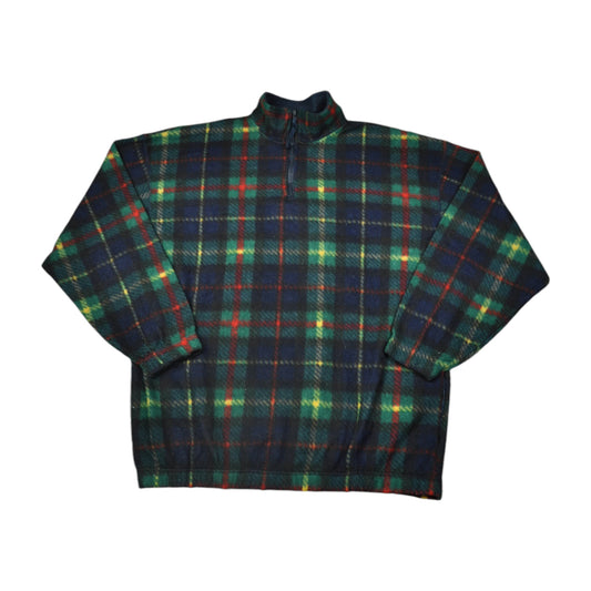 Vintage Fleece 1/4 Zip Checked Pattern Multi Large