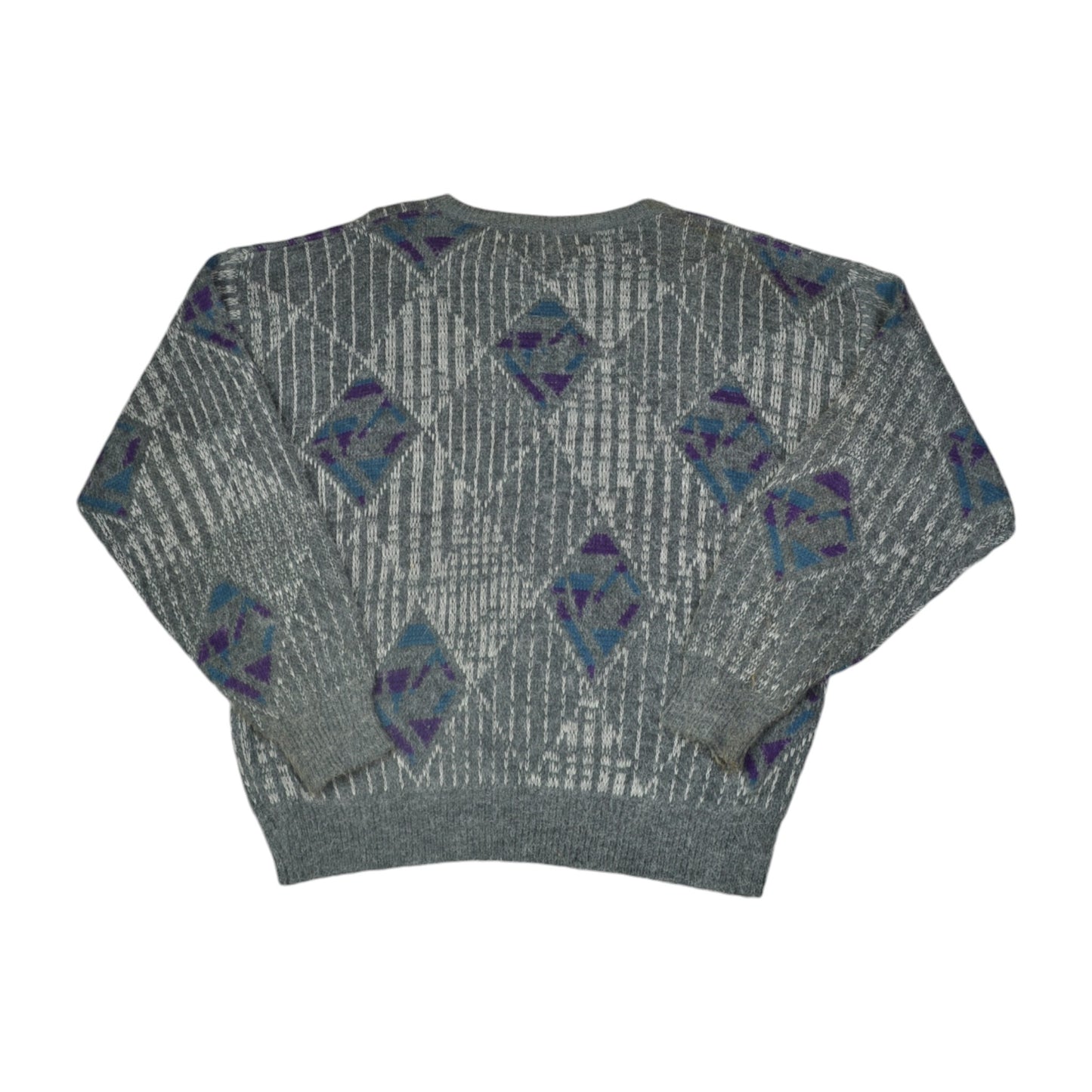 Vintage Knitwear Sweater Diamond Pattern Grey XL