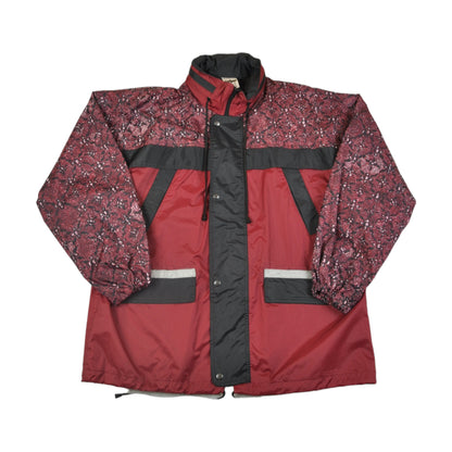 Vintage Waterproof Windbreaker Jacket Retro Pattern Burgundy Medium