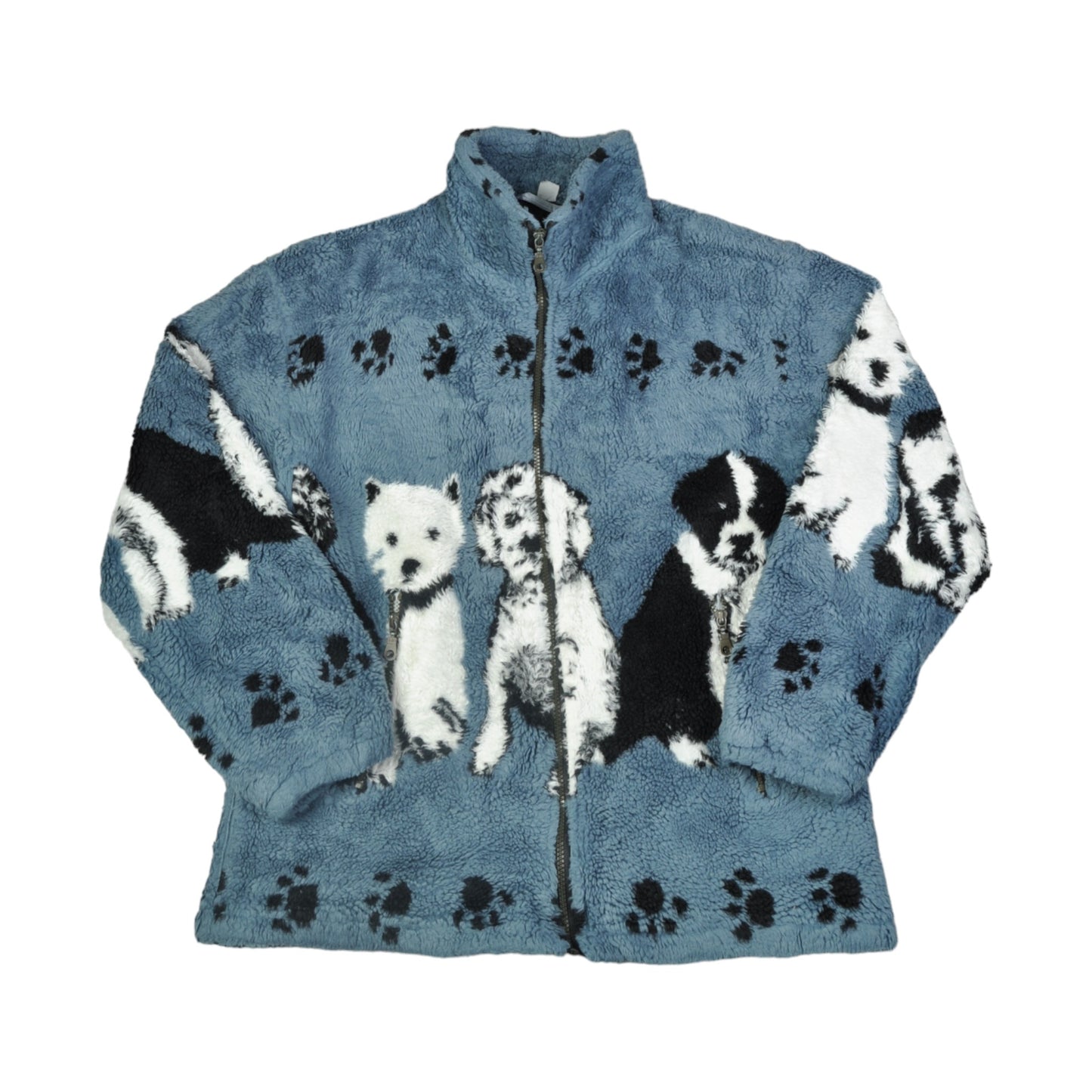 Vintage Jacket Fleece Dog Pattern Blue Small