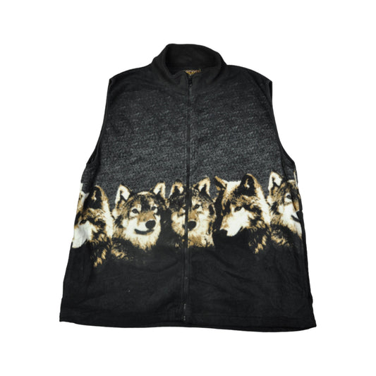 Vintage Wolf Print Fleece Vest Jacket XXL