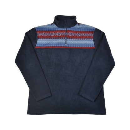 Vintage Fleece 1/4 Zip Retro Pattern Navy Medium