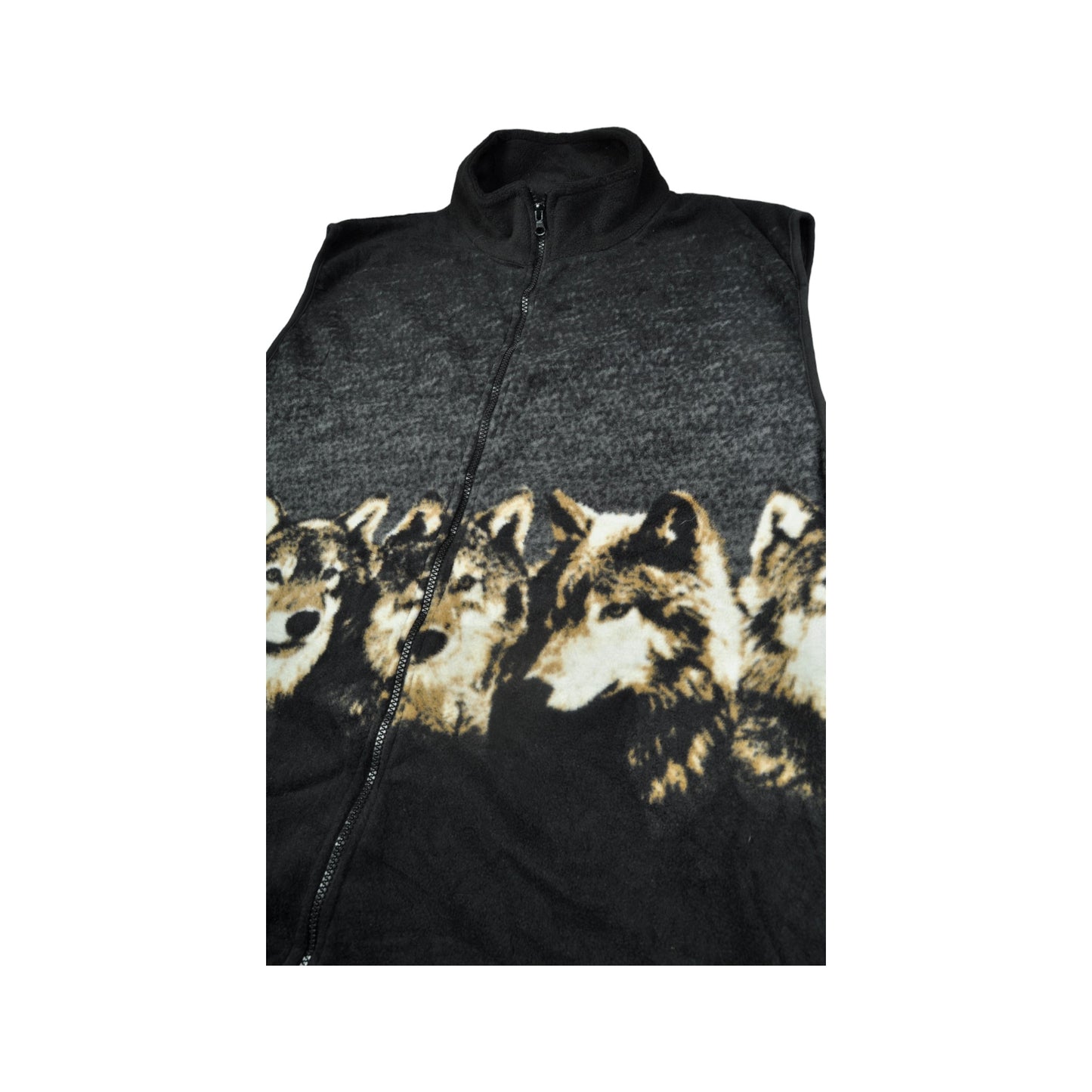 Vintage Wolf Print Fleece Vest Jacket XXL