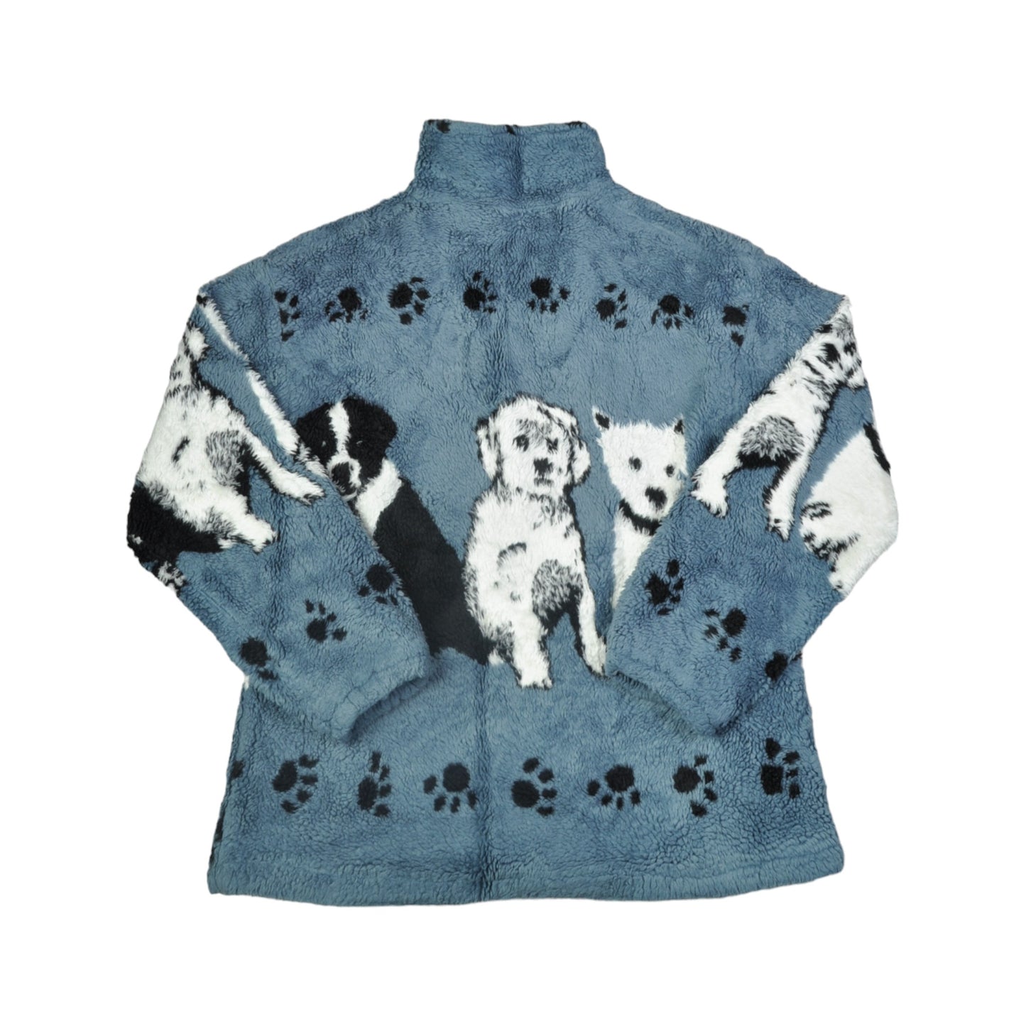 Vintage Jacket Fleece Dog Pattern Blue Small