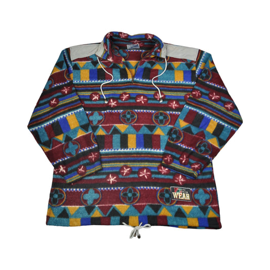 Vintage Fleece 1/4 Zip Retro Pattern Multi Large