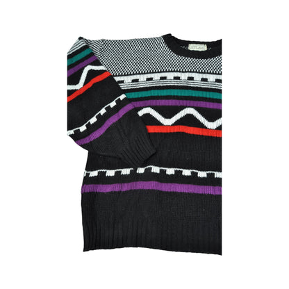 Vintage Strickpullover Retro Muster Multi Damen Groß