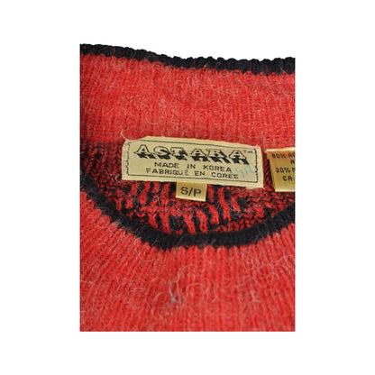 Vintage Crew Neck Knitwear Retro Pattern Sweater Red Small