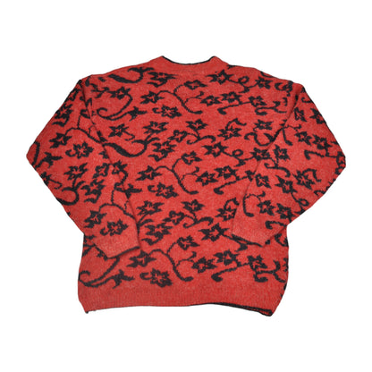 Vintage Crew Neck Knitwear Retro Pattern Sweater Red Small