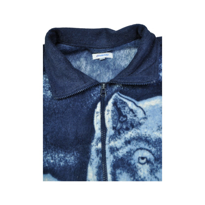 Vintage Fleece Jacket Wolf Pattern Blue Ladies XXL