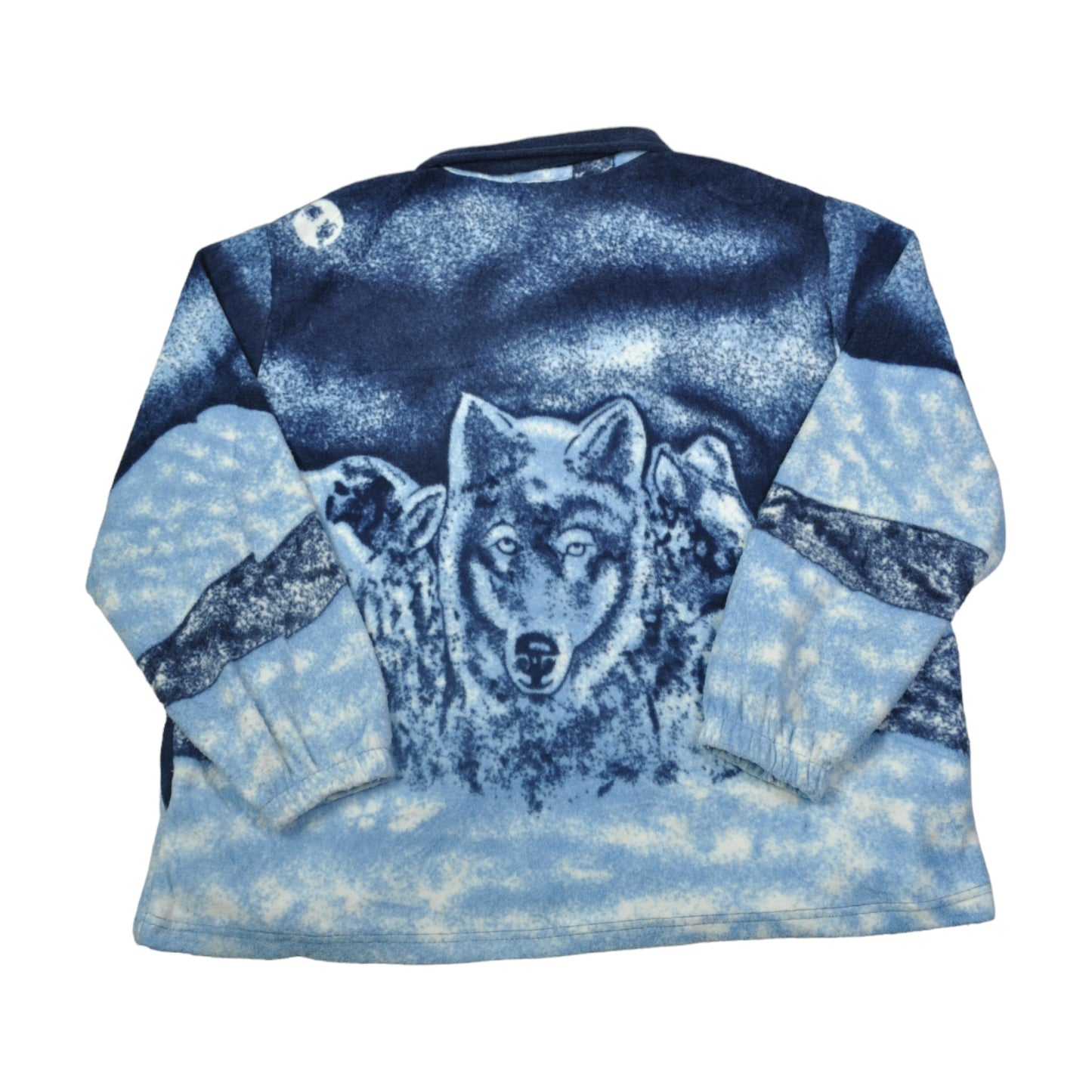 Vintage Fleece Jacket Wolf Pattern Blue Ladies XXL