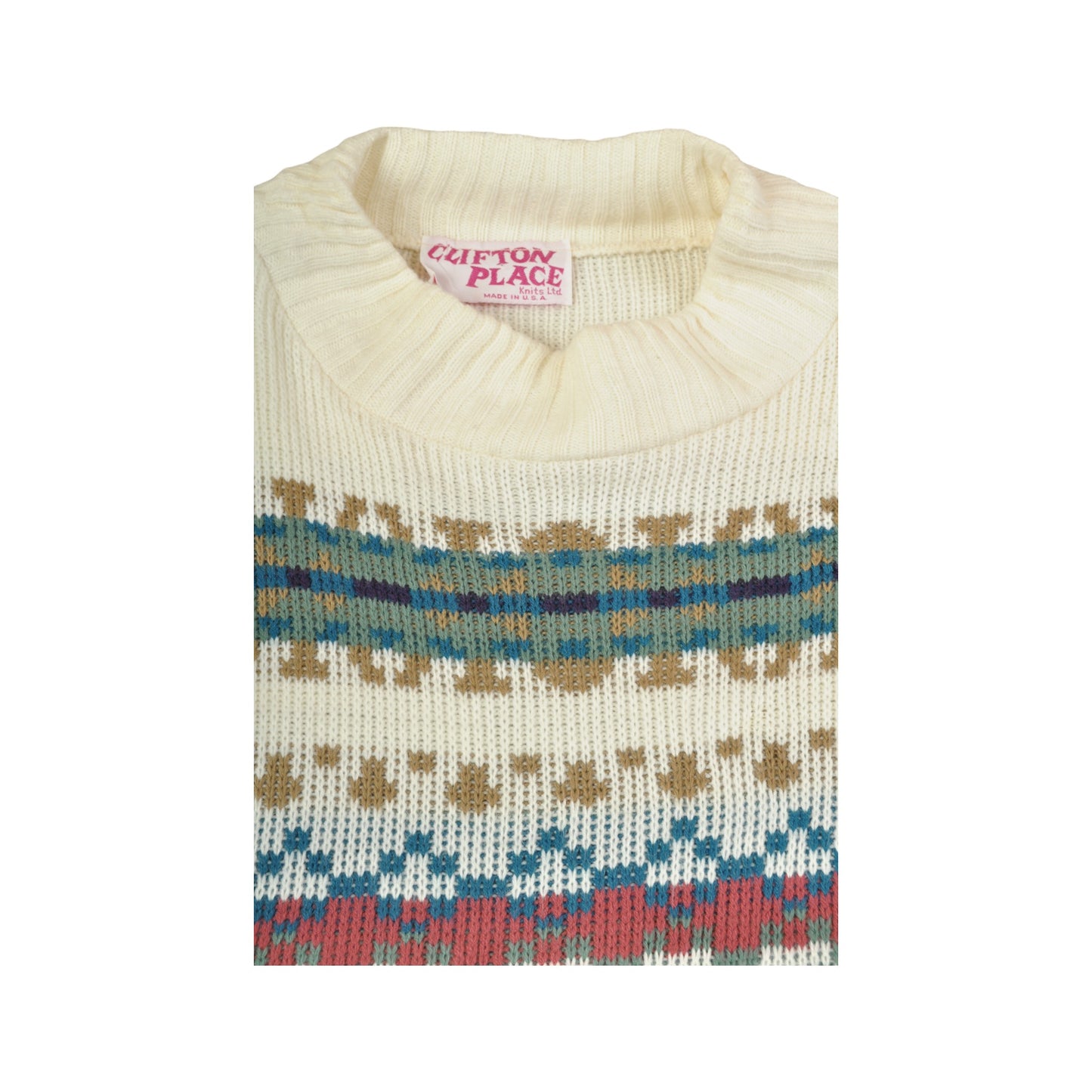 Vintage Knitwear Sweater Retro Pattern Cream Ladies Large