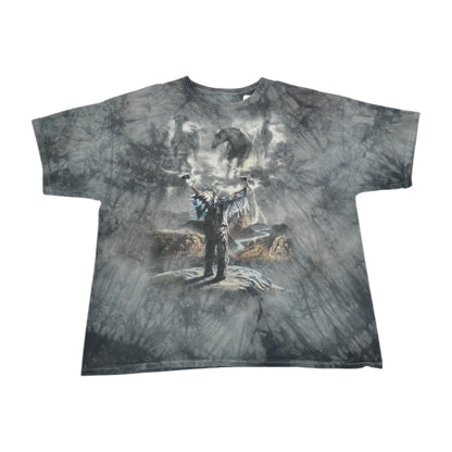 Vintage The Mountain Native American and Horses T-Shirt Tie-Dye Grey XL