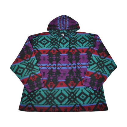 Vintage Hooded Fleece Jacket Retro Pattern Multi Large