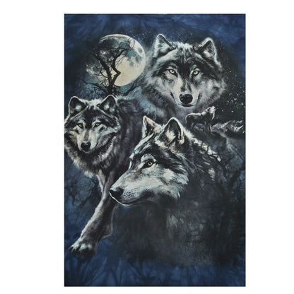 Vintage The Mountain Wolves and Moon T-Shirt Tie-Dye Blue XXL