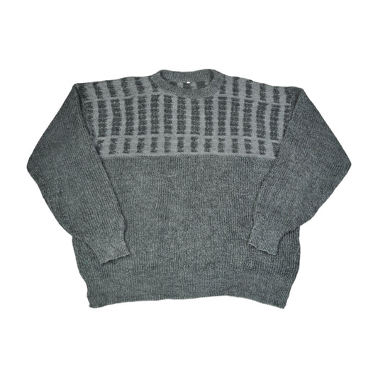 Vintage Crew Neck Knitwear Pattern Sweater Grey Large