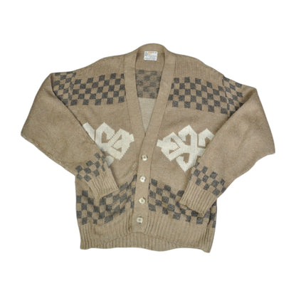 Vintage Knitwear Cardigan Retro Pattern Brown Medium