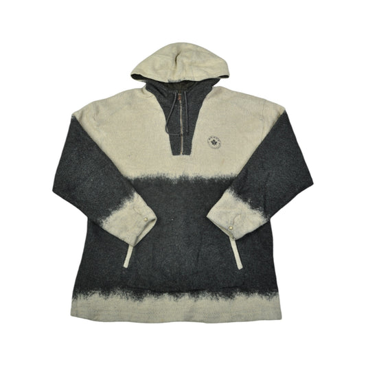 Vintage Hooded Fleece 1/4 Zip Dip Dye Grey Large