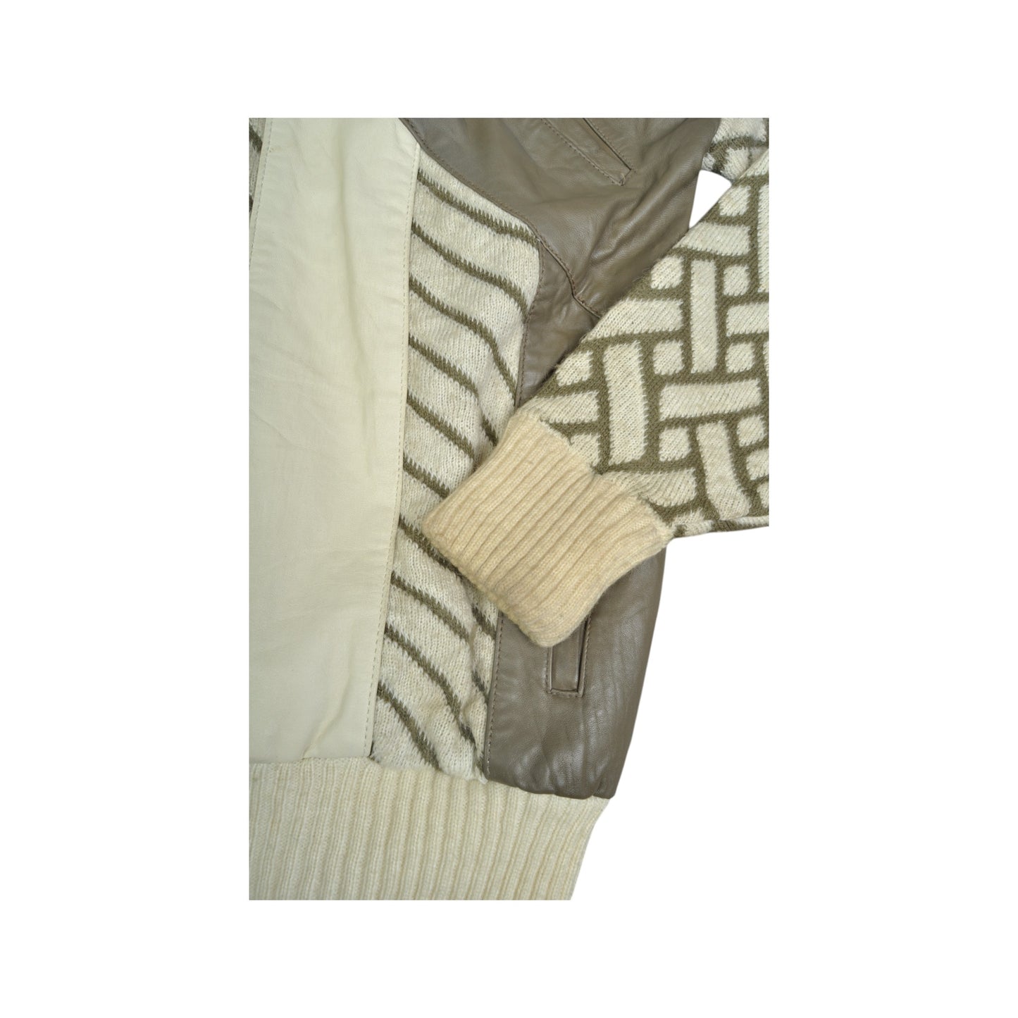 Vintage Knitwear Sweater Leather Patch Beige Small