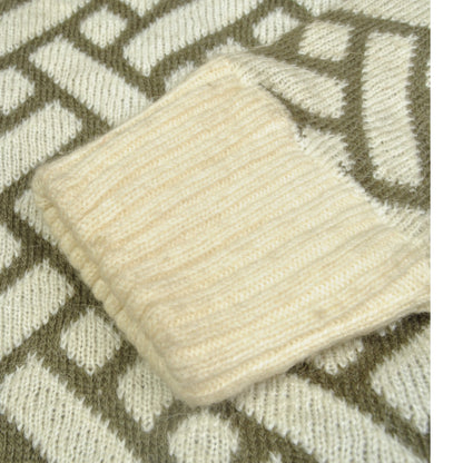 Vintage Knitwear Sweater Leather Patch Beige Small