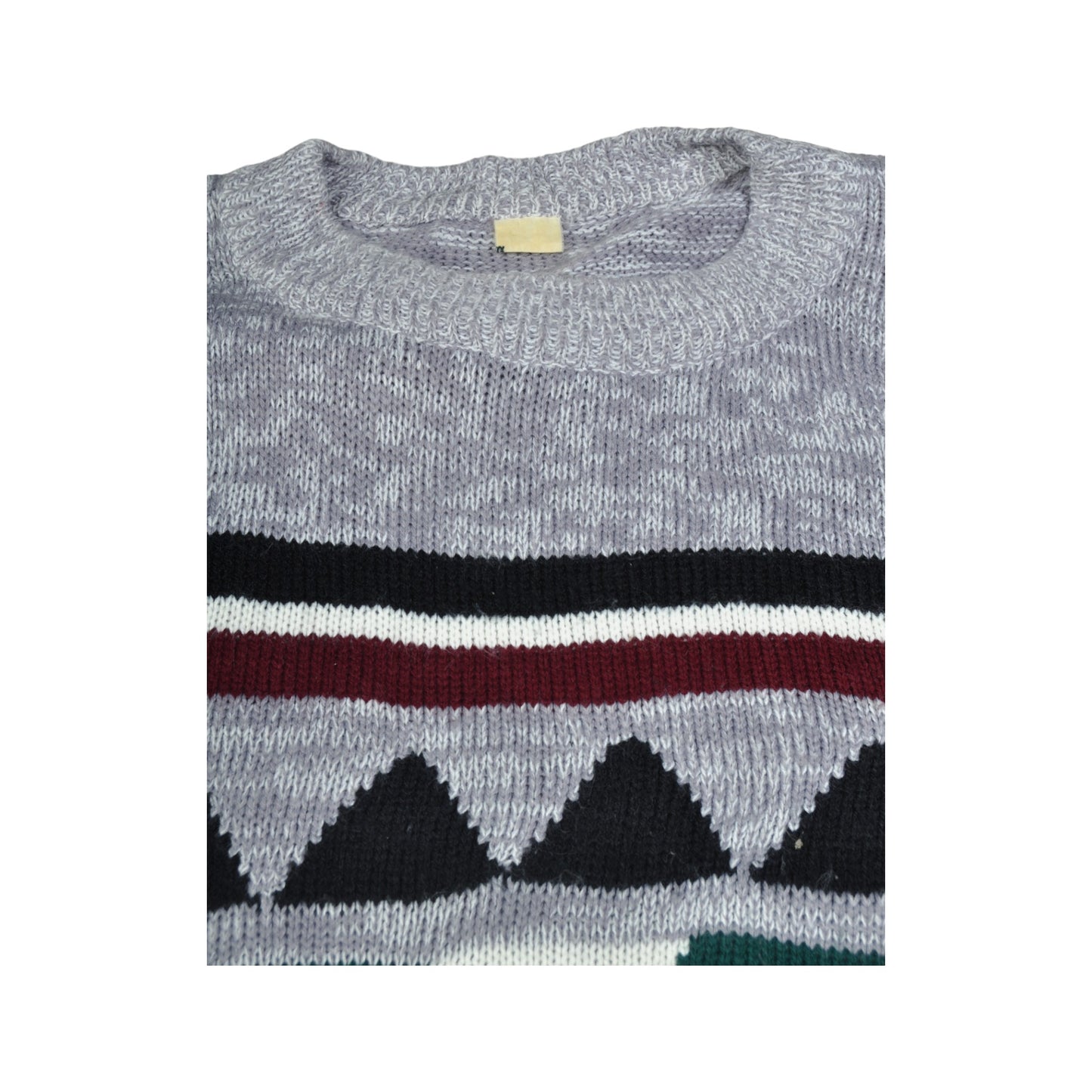 Vintage Crew Neck Knitwear Retro Pattern Sweater Grey XL