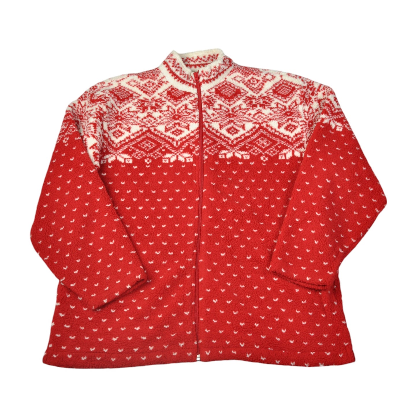 Vintage Fleece Jacket Retro Pattern Red Ladies Large