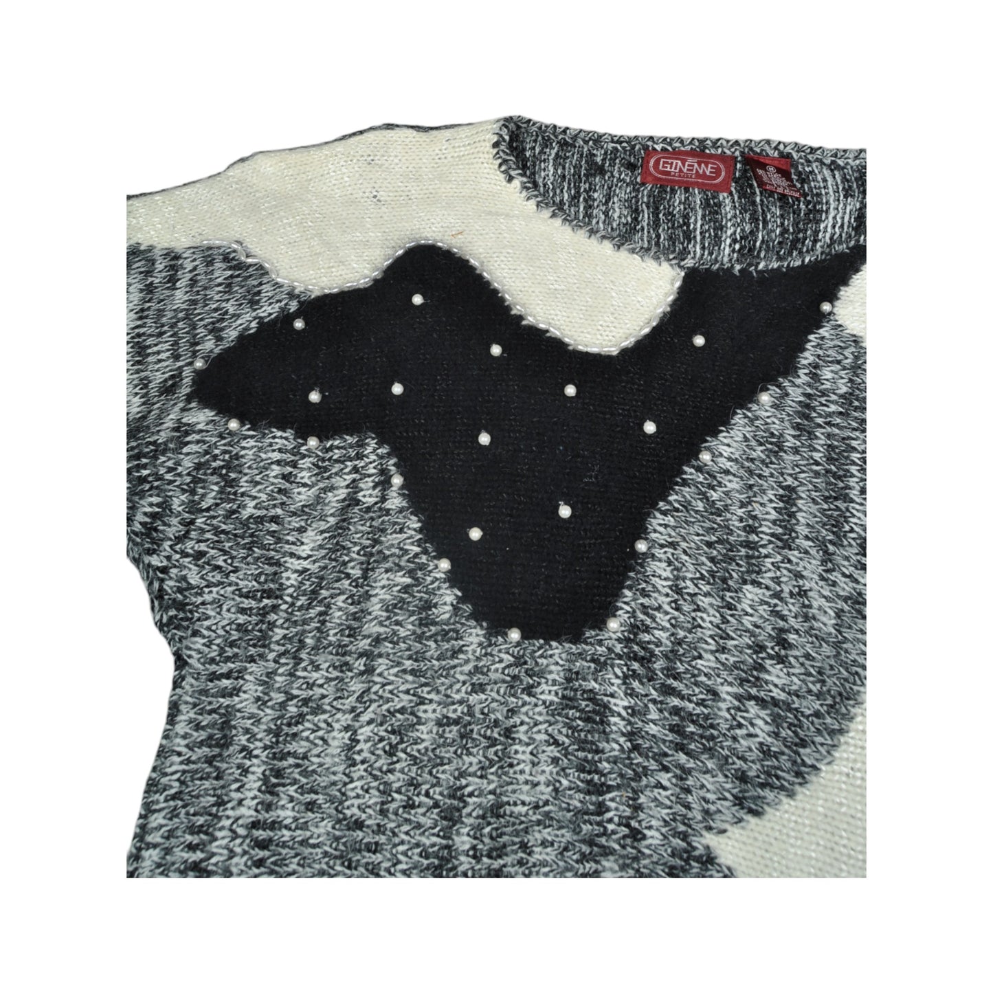 Vintage Knitwear Sweater Bow Pearl Pattern Grey Ladies Small