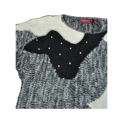 Vintage Knitwear Sweater Bow Pearl Pattern Grey Ladies Small