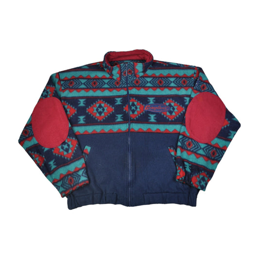 Vintage Jacket Fleece Retro Pattern Blue XL