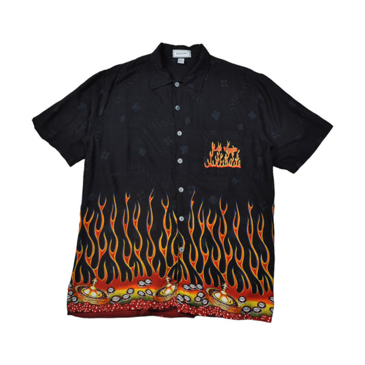 Vintage Hemd Las Vegas Flames Kurzarm Schwarz Groß