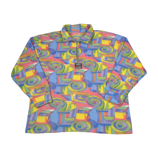 Vintage Fleece 1/4 Zip Retro Pattern Multi Large