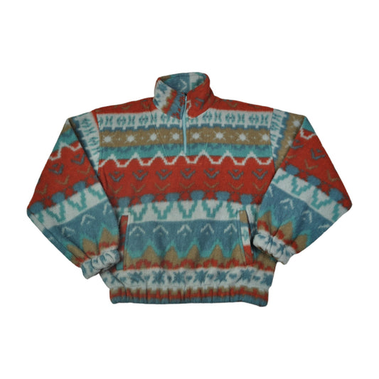 Vintage Fleece 1/4 Zip Retro Pattern Multi Medium