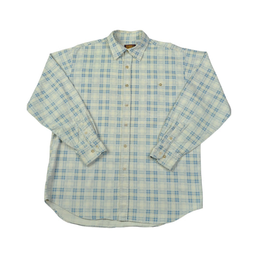 Vintage Shirt Checked Pattern Long Sleeve Blue Large