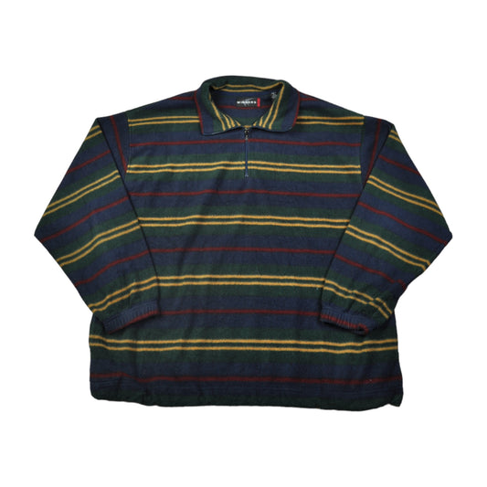 Vintage Fleece 1/4 Zip Retro Stripe Pattern Navy XL