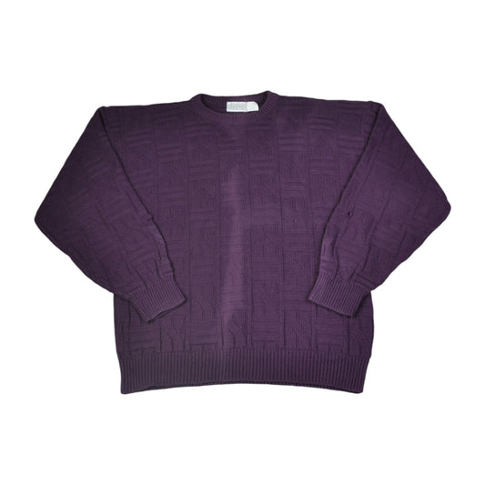 Vintage Knitwear Sweater Retro Pattern Purple Large